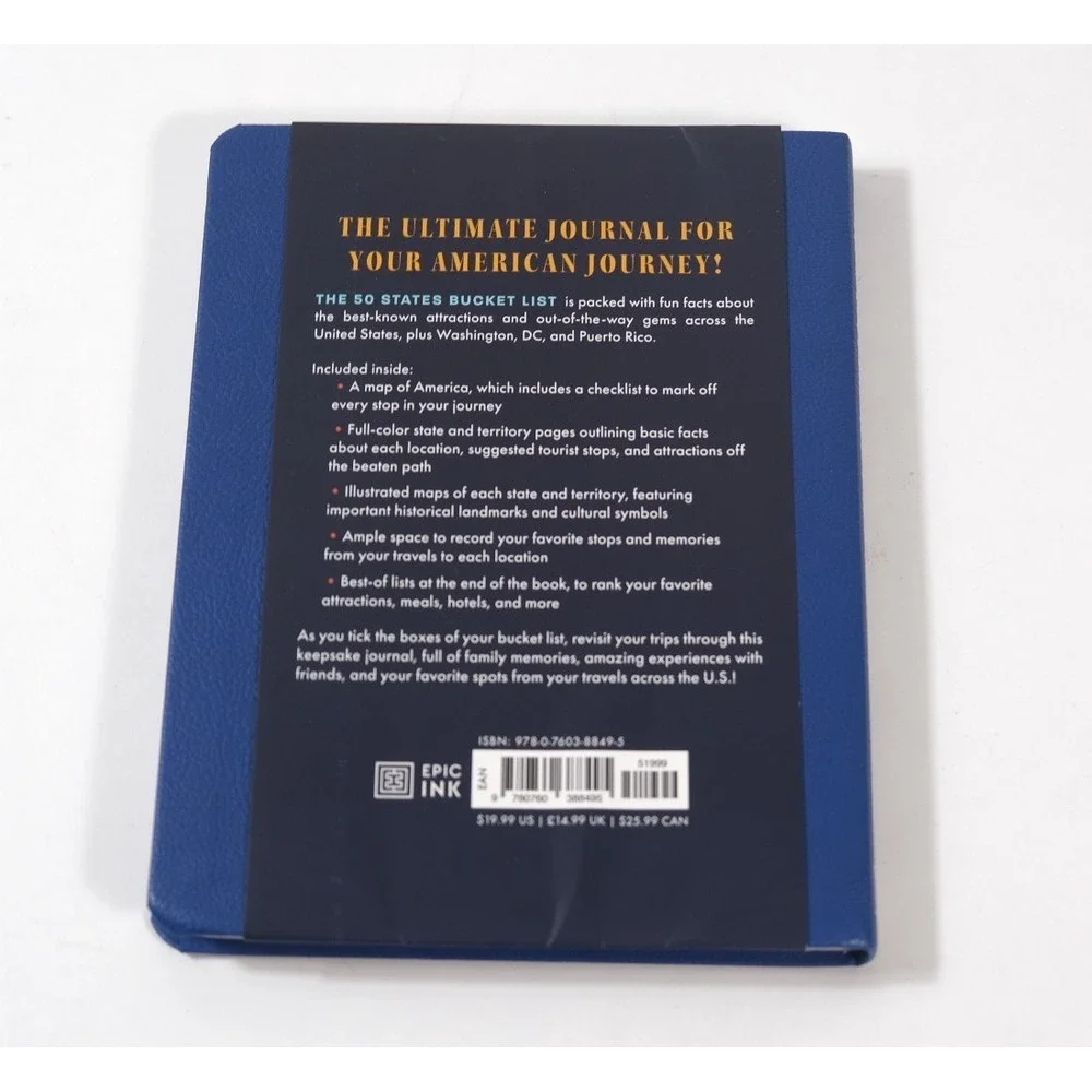 Epic Ink Journal Unisex OS Blue The 50 States Bucket List Travel Diary Hardcover